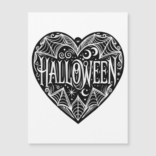 Halloween Hart, Zwarte Hartvorm, Feestdag Magnetische Uitnodiging (Voorkant)