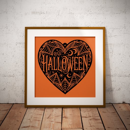 Halloween Hart, Zwarte Hartvorm, Feestdag Poster