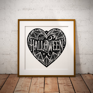 Halloween Hart, Zwarte Hartvorm, Feestdag Poster