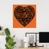Halloween Hart, Zwarte Hartvorm, Feestdag Poster (Thuiskantoor)