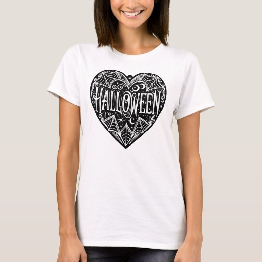 Halloween Hart, Zwarte Hartvorm, Feestdag T-shirt (Voorkant)