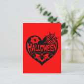Halloween Hart, Zwarte Hartvorm, Spinnenweb Briefkaart (Staand voorkant)