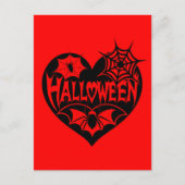 Halloween Hart, Zwarte Hartvorm, Spinnenweb Briefkaart (Voorkant)