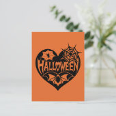 Halloween Hart, Zwarte Hartvorm, Spinnenweb Briefkaart (Staand voorkant)