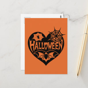 Halloween Hart, Zwarte Hartvorm, Spinnenweb Briefkaart