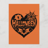 Halloween Hart, Zwarte Hartvorm, Spinnenweb Briefkaart (Voorkant)