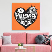 Halloween Hart, Zwarte Hartvorm, Spinnenweb Canvas Afdruk (Insitu (Woonkamer))