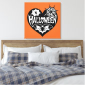 Halloween Hart, Zwarte Hartvorm, Spinnenweb Canvas Afdruk (Insitu (Slaapkamer))