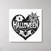 Halloween Hart, Zwarte Hartvorm, Spinnenweb Canvas Afdruk (Voorkant)