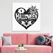 Halloween Hart, Zwarte Hartvorm, Spinnenweb Canvas Afdruk (Insitu (Woonkamer))
