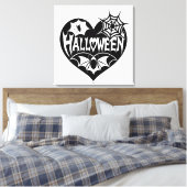 Halloween Hart, Zwarte Hartvorm, Spinnenweb Canvas Afdruk (Insitu (Slaapkamer))