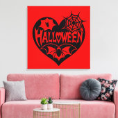 Halloween Hart, Zwarte Hartvorm, Spinnenweb Canvas Afdruk (Insitu (Woonkamer))