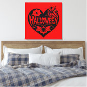 Halloween Hart, Zwarte Hartvorm, Spinnenweb Canvas Afdruk (Insitu (Slaapkamer))