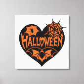 Halloween Hart, Zwarte Hartvorm, Spinnenweb Canvas Afdruk (Voorkant)