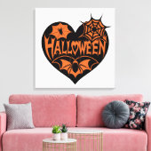 Halloween Hart, Zwarte Hartvorm, Spinnenweb Canvas Afdruk (Insitu (Woonkamer))