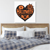 Halloween Hart, Zwarte Hartvorm, Spinnenweb Canvas Afdruk (Insitu (Slaapkamer))