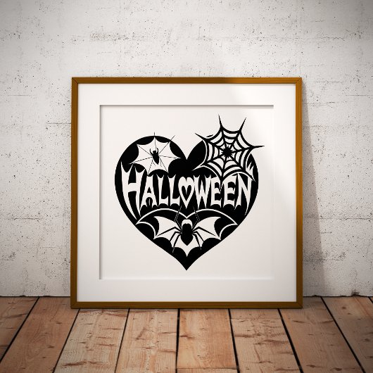Halloween Hart, Zwarte Hartvorm, Spinnenweb Foto Afdruk