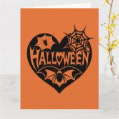 Halloween Hart, Zwarte Hartvorm, Spinnenweb Kaart (Gele Bloem)