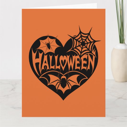 Halloween Hart, Zwarte Hartvorm, Spinnenweb Kaart (Voorkant)