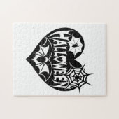 Halloween Hart, Zwarte Hartvorm, Spinnenweb Legpuzzel (Horizontaal)