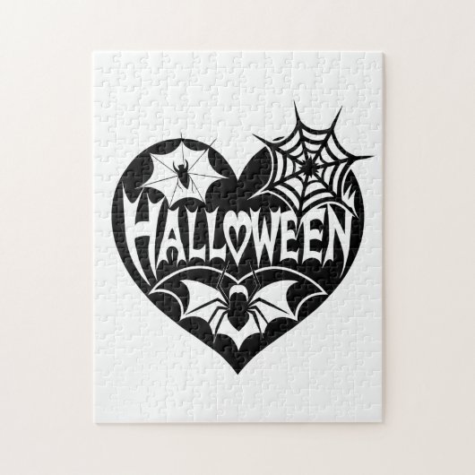 Halloween Hart, Zwarte Hartvorm, Spinnenweb Legpuzzel (Verticaal)