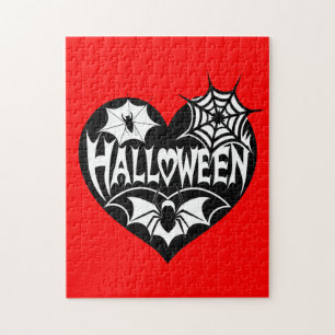 Halloween Hart, Zwarte Hartvorm, Spinnenweb Legpuzzel