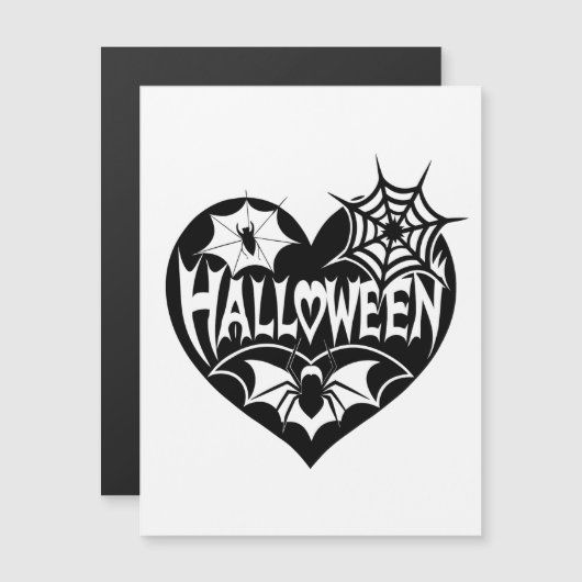 Halloween Hart, Zwarte Hartvorm, Spinnenweb Magnetische Uitnodiging (Voorkant / Achterkant)