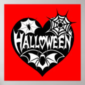 Halloween Hart, Zwarte Hartvorm, Spinnenweb Poster (Voorkant)