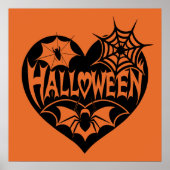 Halloween Hart, Zwarte Hartvorm, Spinnenweb Poster (Voorkant)