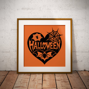 Halloween Hart, Zwarte Hartvorm, Spinnenweb Poster