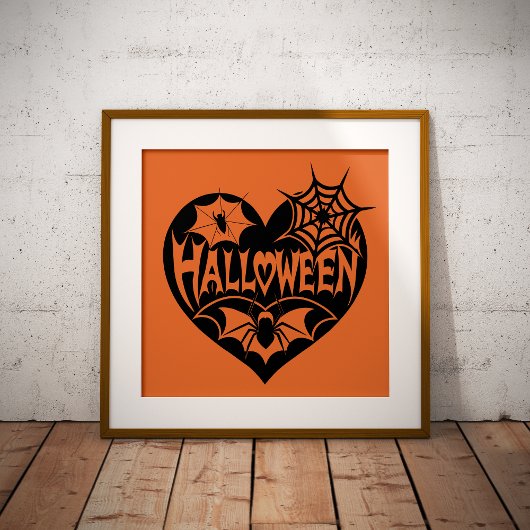Halloween Hart, Zwarte Hartvorm, Spinnenweb Poster