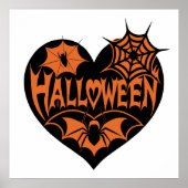 Halloween Hart, Zwarte Hartvorm, Spinnenweb Poster (Voorkant)