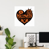 Halloween Hart, Zwarte Hartvorm, Spinnenweb Poster (Thuiskantoor)