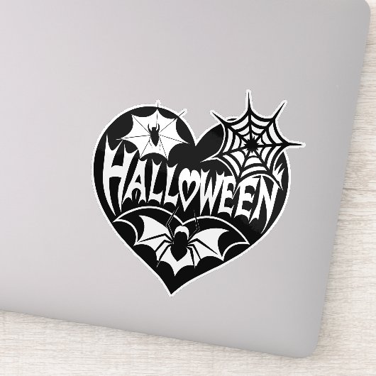 Halloween Hart, Zwarte Hartvorm, Spinnenweb Sticker (Detail)