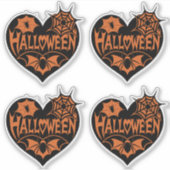 Halloween Hart, Zwarte Hartvorm, Spinnenweb Sticker (Voorkant)