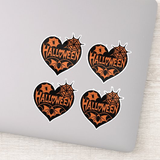Halloween Hart, Zwarte Hartvorm, Spinnenweb Sticker (Detail)