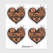 Halloween Hart, Zwarte Hartvorm, Spinnenweb Sticker (Vel)