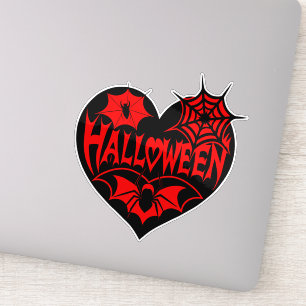 Halloween Hart, Zwarte Hartvorm, Spinnenweb Sticker
