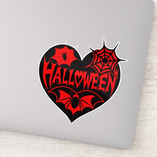 Halloween Hart, Zwarte Hartvorm, Spinnenweb Sticker (Detail)