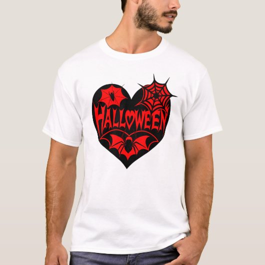 Halloween Hart, Zwarte Hartvorm, Spinnenweb T-shirt (Voorkant)