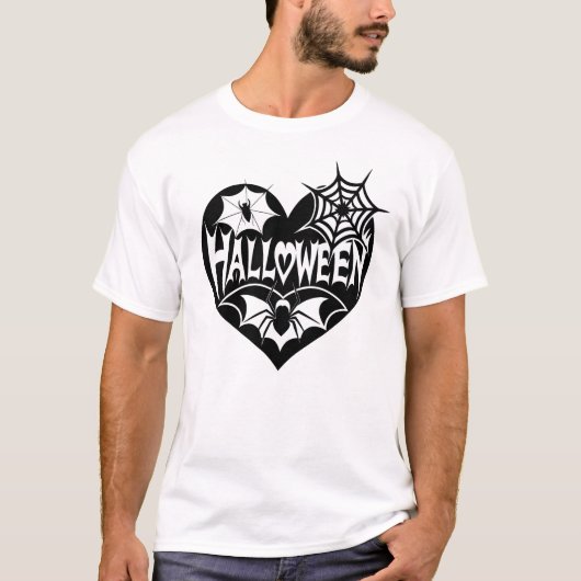 Halloween Hart, Zwarte Hartvorm, Spinnenweb T-shirt (Voorkant)