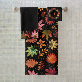 Halloween Harvest Herfst Autumn Leaves Monogram Bad Handdoek