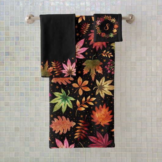 Halloween Harvest Herfst Autumn Leaves Monogram Bad Handdoek