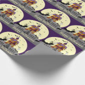 Halloween Hauned House Black Bat Full Moon Paars Cadeaupapier (Hoek)