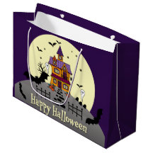 Halloween Hauned House Black Bat Full Moon Paars