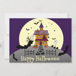 Halloween Hauned House Black Bat Full Moon Paars Kaart