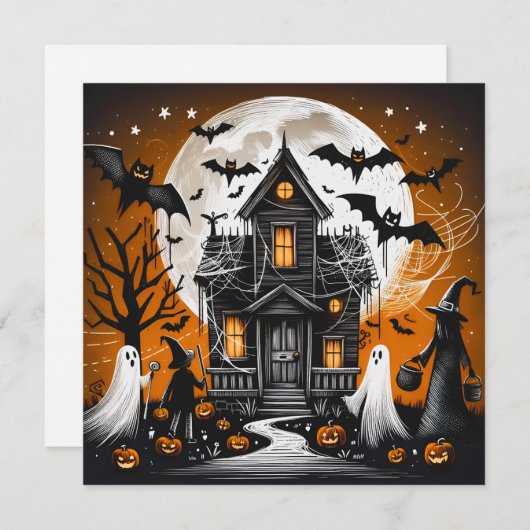 Halloween hauned house feestdagenkaart (Voorkant / Achterkant)