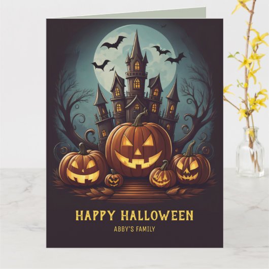 Halloween hauned house kaart (Gele Bloem)