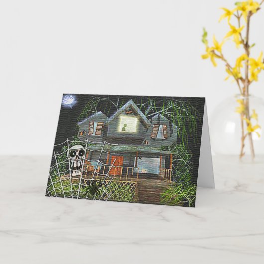 Halloween Hauned House Kaart (Gele Bloem)