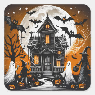 Halloween hauned house vierkante sticker